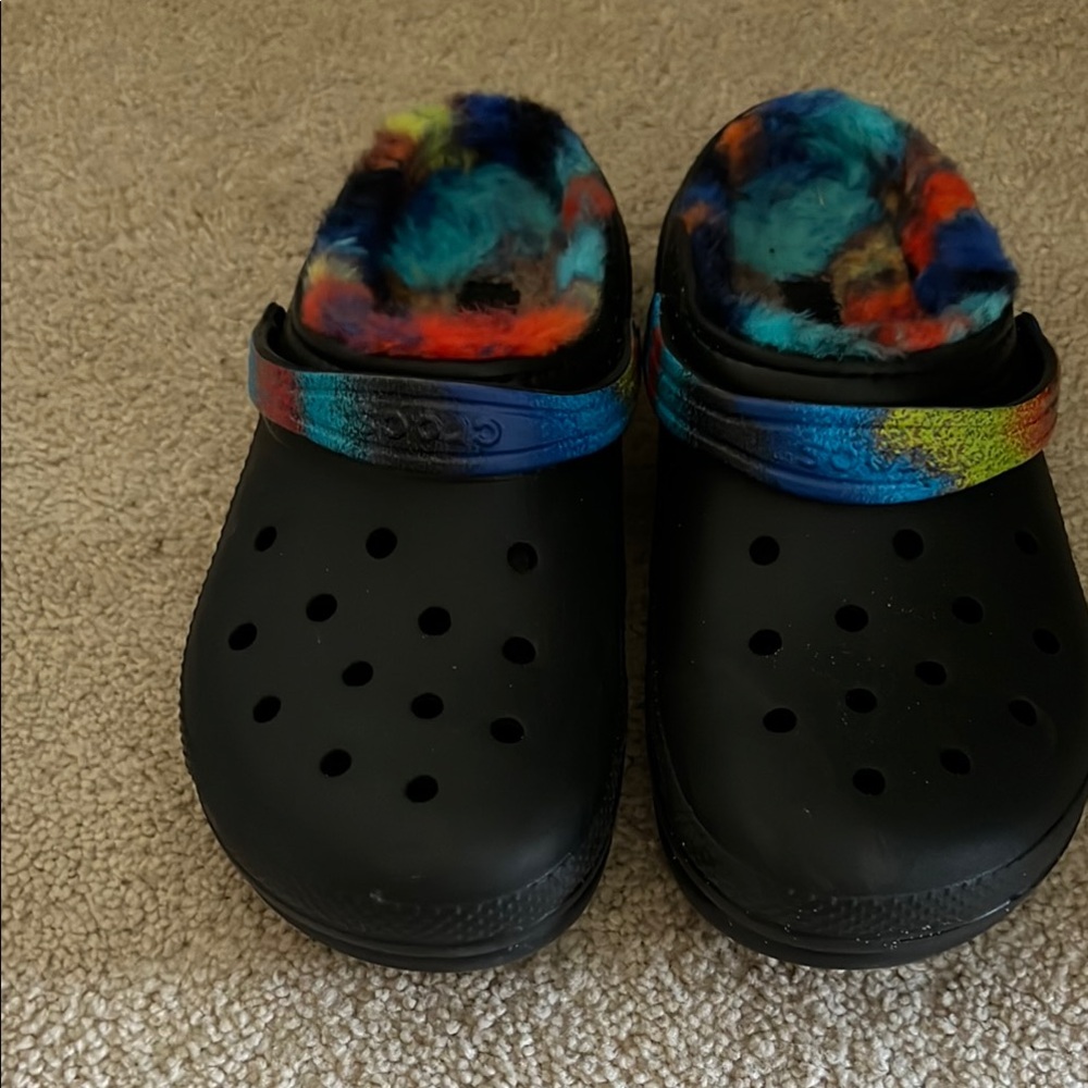 CROCS Black and Blue Slippers with Rotating Heel Strap
